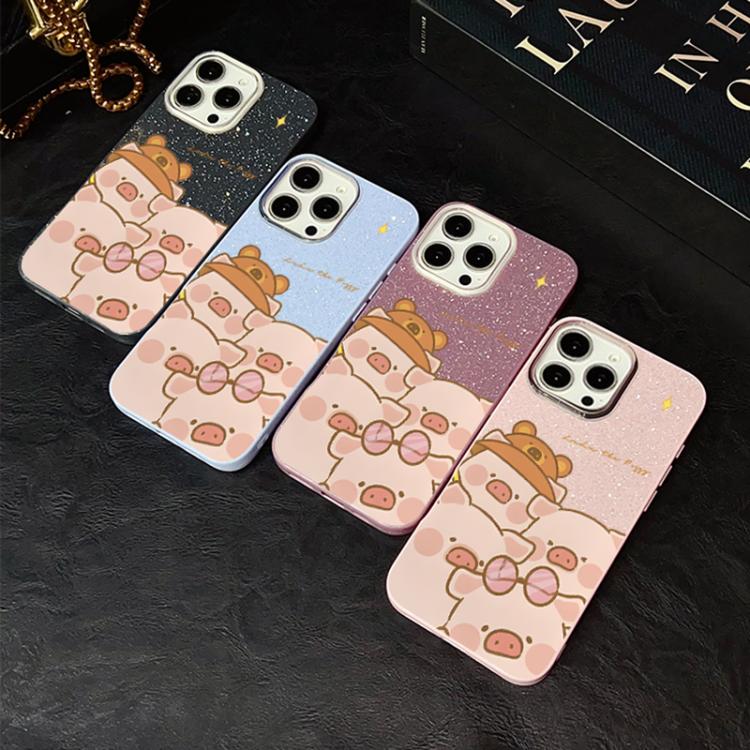 Custodia per telefono ibrida in PC e TPU con glitter IMD e motivo maialino rosa., For iPhone 16 Pro, For iPhone 16 Plus, For iPhone 16, For iPhone 15 Pro Max, For iPhone 15 Pro, For iPhone 15 Plus