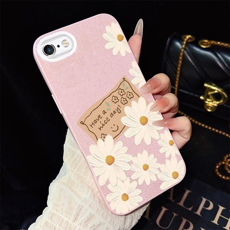Custodia per telefono ibrida in PC e TPU con motivo crisantemo e glitter IMD., For iPhone 8 Plus / 7 Plus, For iPhone 6 Plus / 6s Plus, For iPhone 6 / 6s