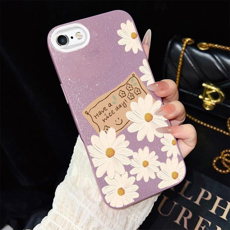 Custodia per telefono ibrida in PC e TPU con motivo crisantemo e glitter IMD., For iPhone 8 Plus / 7 Plus, For iPhone 6 Plus / 6s Plus, For iPhone 6 / 6s