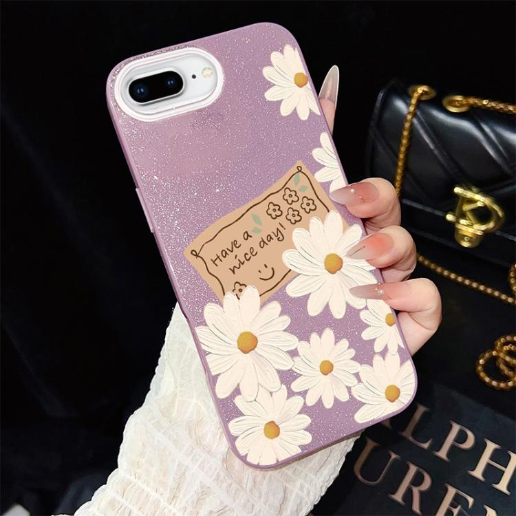 Custodia per telefono ibrida in PC e TPU con motivo crisantemo e glitter IMD., For iPhone 8 Plus / 7 Plus, For iPhone 6 Plus / 6s Plus, For iPhone 6 / 6s