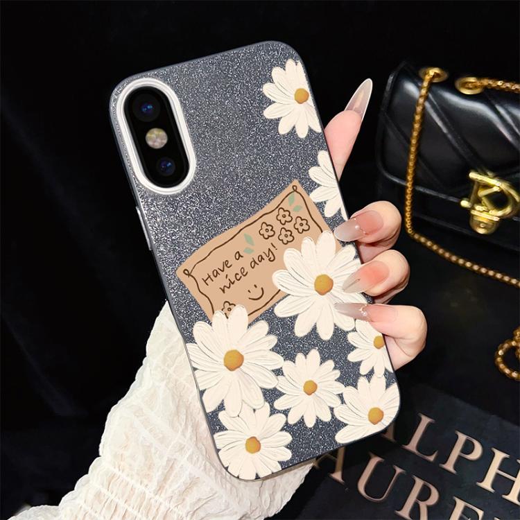 Custodia per telefono ibrida in PC e TPU con motivo crisantemo e glitter IMD., For iPhone 11 Pro Max, For iPhone 11, For iPhone 11 Pro, For iPhone XS / X, For iPhone XR, For iPhone XS Max