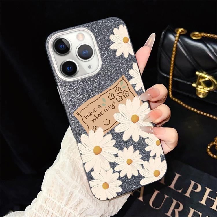 Custodia per telefono ibrida in PC e TPU con motivo crisantemo e glitter IMD., For iPhone 11 Pro Max, For iPhone 11, For iPhone 11 Pro, For iPhone XS / X, For iPhone XR, For iPhone XS Max