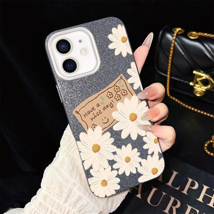 Custodia per telefono ibrida in PC e TPU con motivo crisantemo e glitter IMD., For iPhone 13 Pro Max, For iPhone 13 Pro, For iPhone 13, For iPhone 12, For iPhone 12 Pro Max, For iPhone 12 Pro