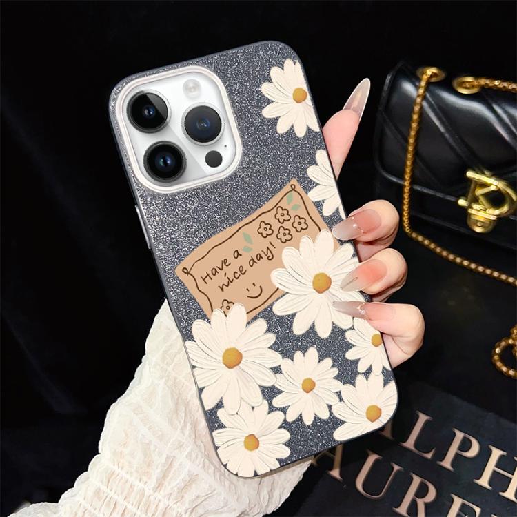 Custodia per telefono ibrida in PC e TPU con motivo crisantemo e glitter IMD., For iPhone 13 Pro Max, For iPhone 13 Pro, For iPhone 13, For iPhone 12, For iPhone 12 Pro Max, For iPhone 12 Pro