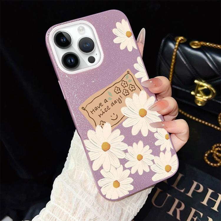 Custodia per telefono ibrida in PC e TPU con motivo crisantemo e glitter IMD., For iPhone 13 Pro Max, For iPhone 13 Pro, For iPhone 13, For iPhone 12, For iPhone 12 Pro Max, For iPhone 12 Pro