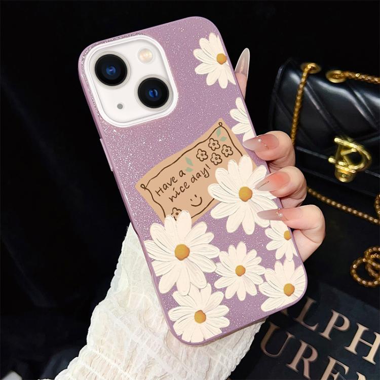 Custodia per telefono ibrida in PC e TPU con motivo crisantemo e glitter IMD., For iPhone 15, For iPhone 14 Plus, For iPhone 14, For iPhone 14 Pro, For iPhone 14 Pro Max, For iPhone SE 2022 / SE 2020