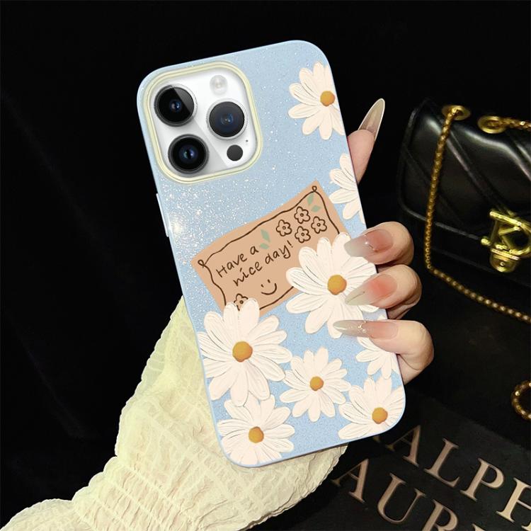 Custodia per telefono ibrida in PC e TPU con motivo crisantemo e glitter IMD., For iPhone 15, For iPhone 14 Plus, For iPhone 14, For iPhone 14 Pro, For iPhone 14 Pro Max, For iPhone SE 2022 / SE 2020