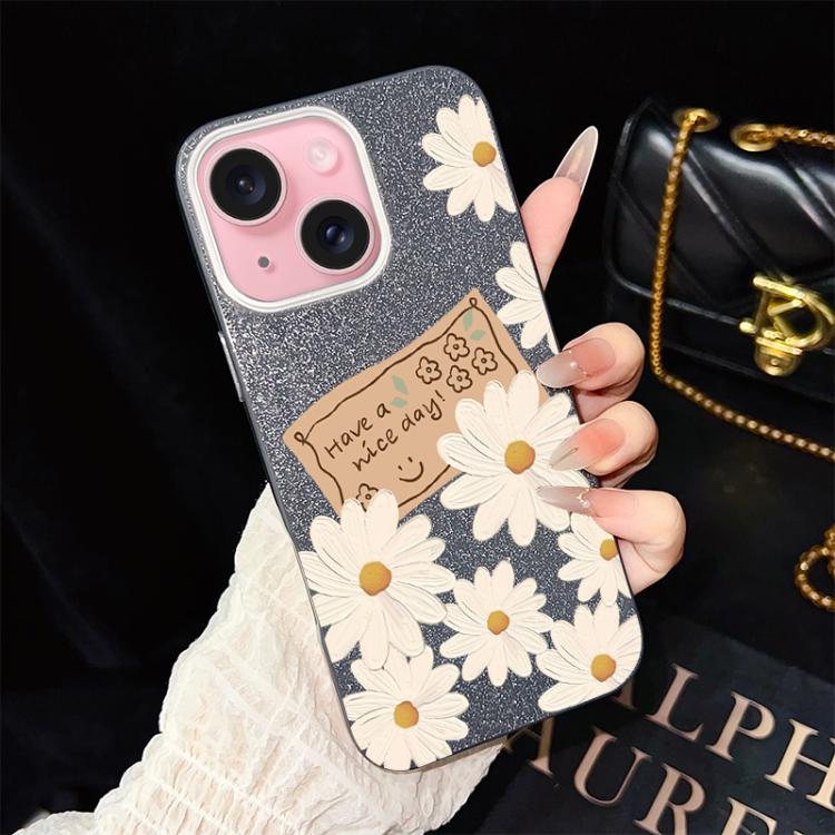 Custodia per telefono ibrida in PC e TPU con motivo crisantemo e glitter IMD., For iPhone 16 Pro, For iPhone 16 Plus, For iPhone 16, For iPhone 15 Pro Max, For iPhone 15 Pro, For iPhone 15 Plus