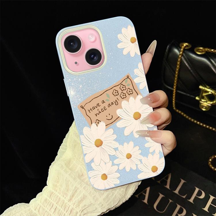 Custodia per telefono ibrida in PC e TPU con motivo crisantemo e glitter IMD., For iPhone 16 Pro, For iPhone 16 Plus, For iPhone 16, For iPhone 15 Pro Max, For iPhone 15 Pro, For iPhone 15 Plus