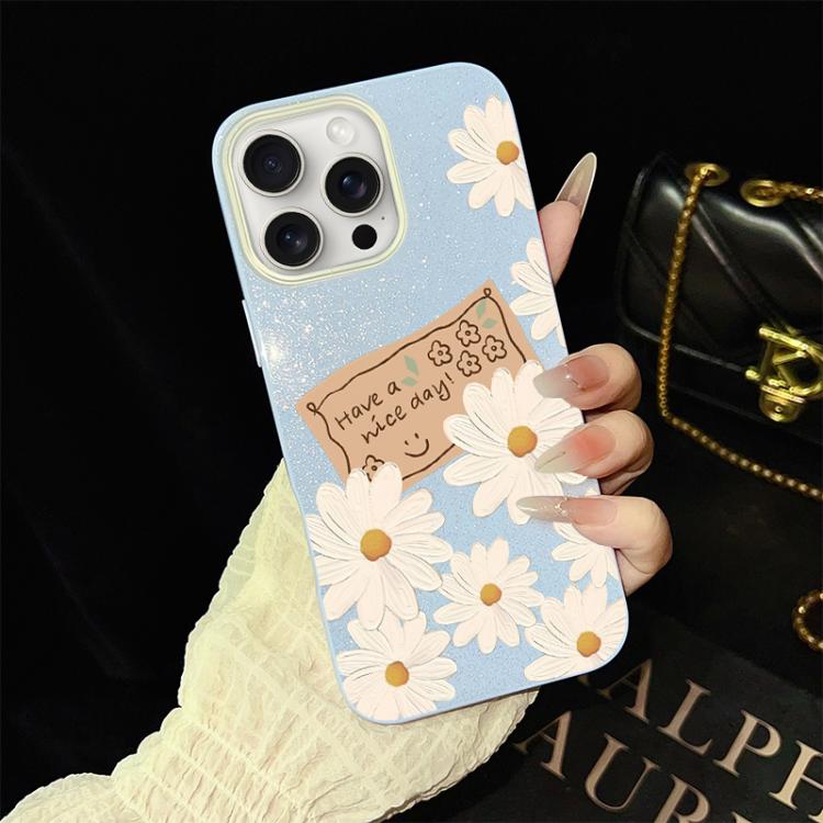 Custodia per telefono ibrida in PC e TPU con motivo crisantemo e glitter IMD., For iPhone 16 Pro, For iPhone 16 Plus, For iPhone 16, For iPhone 15 Pro Max, For iPhone 15 Pro, For iPhone 15 Plus