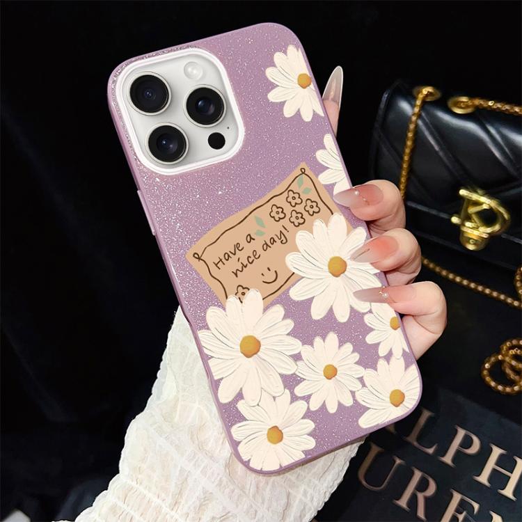 Custodia per telefono ibrida in PC e TPU con motivo crisantemo e glitter IMD., For iPhone 16 Pro, For iPhone 16 Plus, For iPhone 16, For iPhone 15 Pro Max, For iPhone 15 Pro, For iPhone 15 Plus