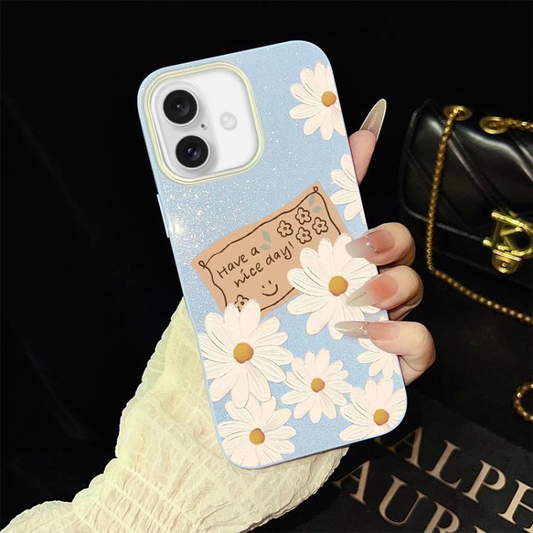Custodia per telefono ibrida in PC e TPU con motivo crisantemo e glitter IMD., For iPhone 16 Pro, For iPhone 16 Plus, For iPhone 16, For iPhone 15 Pro Max, For iPhone 15 Pro, For iPhone 15 Plus