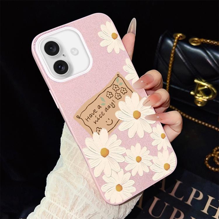 Custodia per telefono ibrida in PC e TPU con motivo crisantemo e glitter IMD., For iPhone 16 Pro, For iPhone 16 Plus, For iPhone 16, For iPhone 15 Pro Max, For iPhone 15 Pro, For iPhone 15 Plus