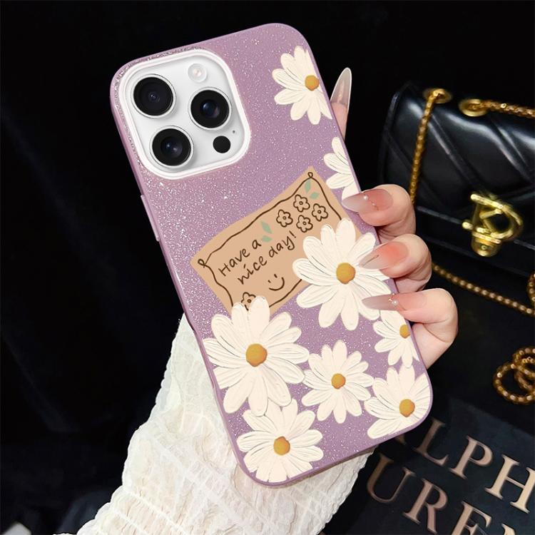 Custodia per telefono ibrida in PC e TPU con motivo crisantemo e glitter IMD., For iPhone 17e / 16e, For iPhone 17 Pro Max, For iPhone 17 Pro, For iPhone 17, For iPhone Air, For iPhone 16 Pro Max