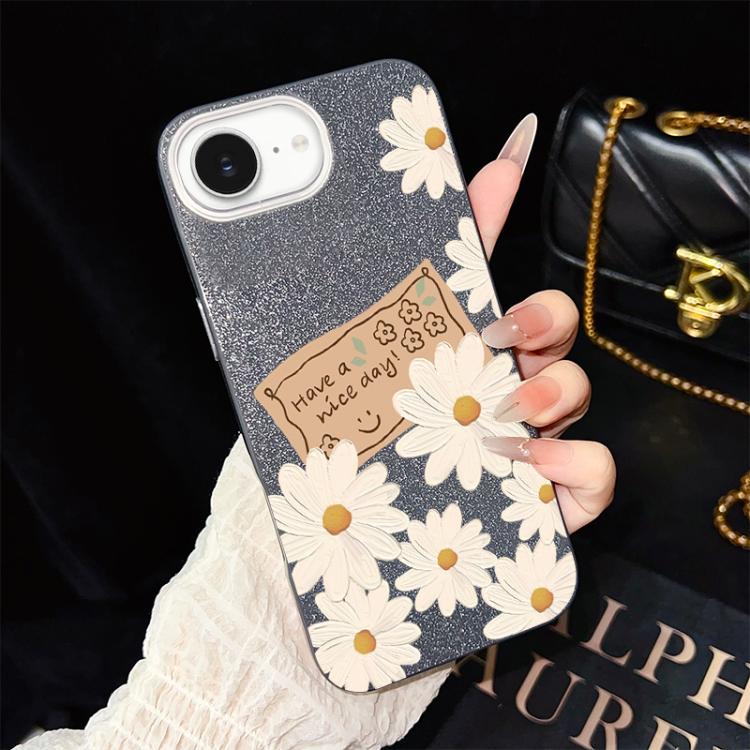 Custodia per telefono ibrida in PC e TPU con motivo crisantemo e glitter IMD., For iPhone 17e / 16e, For iPhone 17 Pro Max, For iPhone 17 Pro, For iPhone 17, For iPhone Air, For iPhone 16 Pro Max