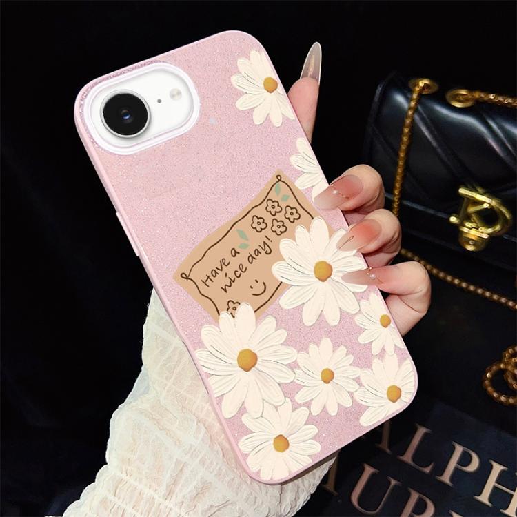 Custodia per telefono ibrida in PC e TPU con motivo crisantemo e glitter IMD., For iPhone 17e / 16e, For iPhone 17 Pro Max, For iPhone 17 Pro, For iPhone 17, For iPhone Air, For iPhone 16 Pro Max