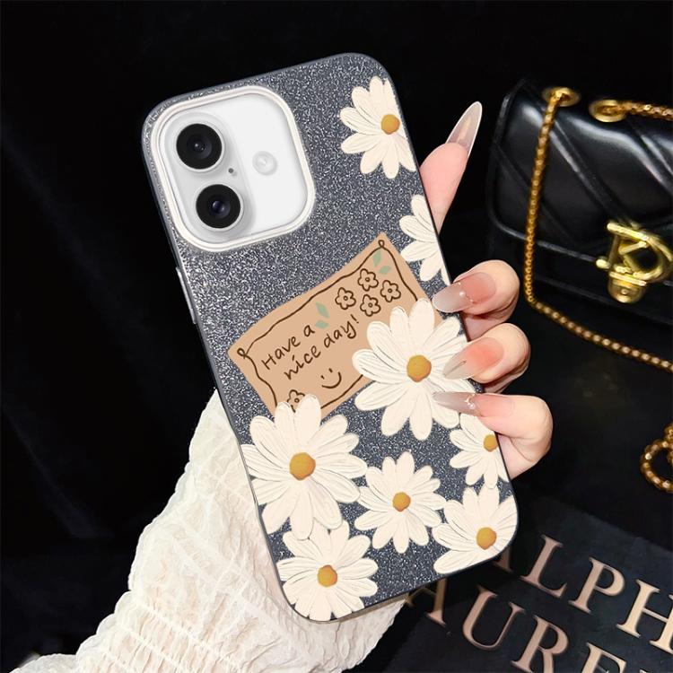 Custodia per telefono ibrida in PC e TPU con motivo crisantemo e glitter IMD., For iPhone 17e / 16e, For iPhone 17 Pro Max, For iPhone 17 Pro, For iPhone 17, For iPhone Air, For iPhone 16 Pro Max