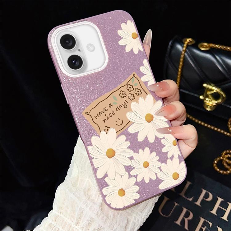 Custodia per telefono ibrida in PC e TPU con motivo crisantemo e glitter IMD., For iPhone 17e / 16e, For iPhone 17 Pro Max, For iPhone 17 Pro, For iPhone 17, For iPhone Air, For iPhone 16 Pro Max