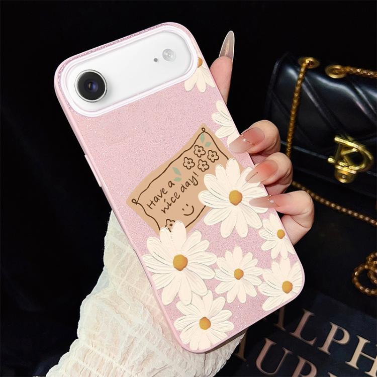 Custodia per telefono ibrida in PC e TPU con motivo crisantemo e glitter IMD., For iPhone 17e / 16e, For iPhone 17 Pro Max, For iPhone 17 Pro, For iPhone 17, For iPhone Air, For iPhone 16 Pro Max
