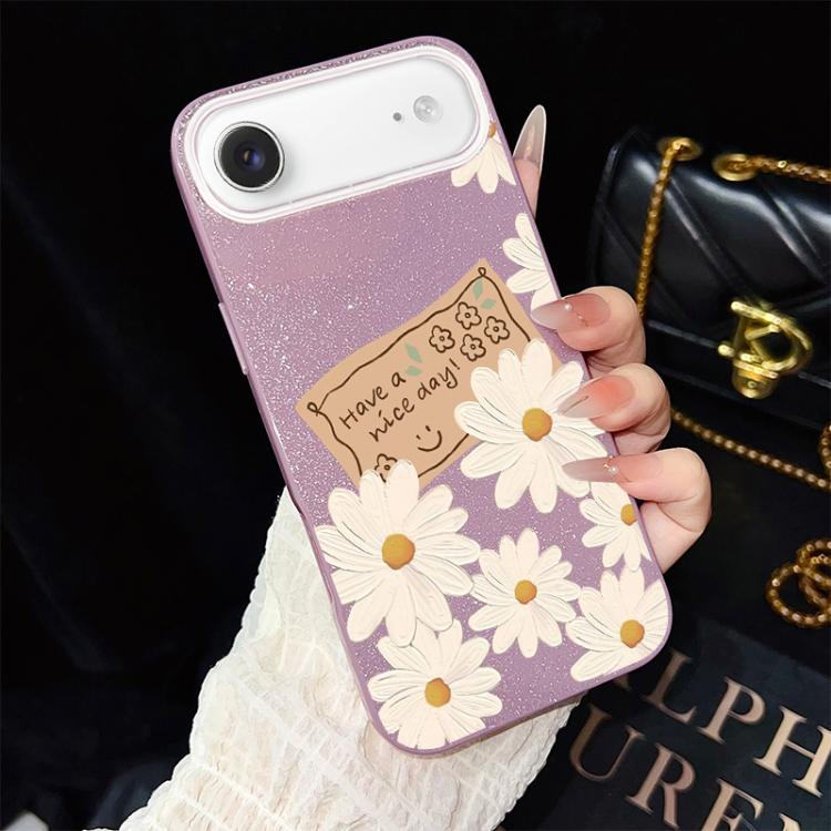 Custodia per telefono ibrida in PC e TPU con motivo crisantemo e glitter IMD., For iPhone 17e / 16e, For iPhone 17 Pro Max, For iPhone 17 Pro, For iPhone 17, For iPhone Air, For iPhone 16 Pro Max