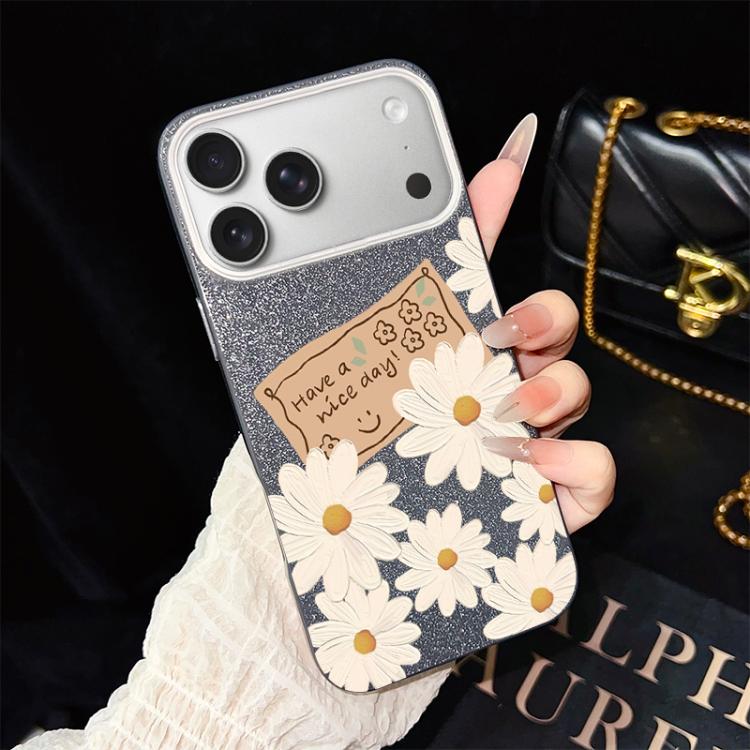 Custodia per telefono ibrida in PC e TPU con motivo crisantemo e glitter IMD., For iPhone 17e / 16e, For iPhone 17 Pro Max, For iPhone 17 Pro, For iPhone 17, For iPhone Air, For iPhone 16 Pro Max