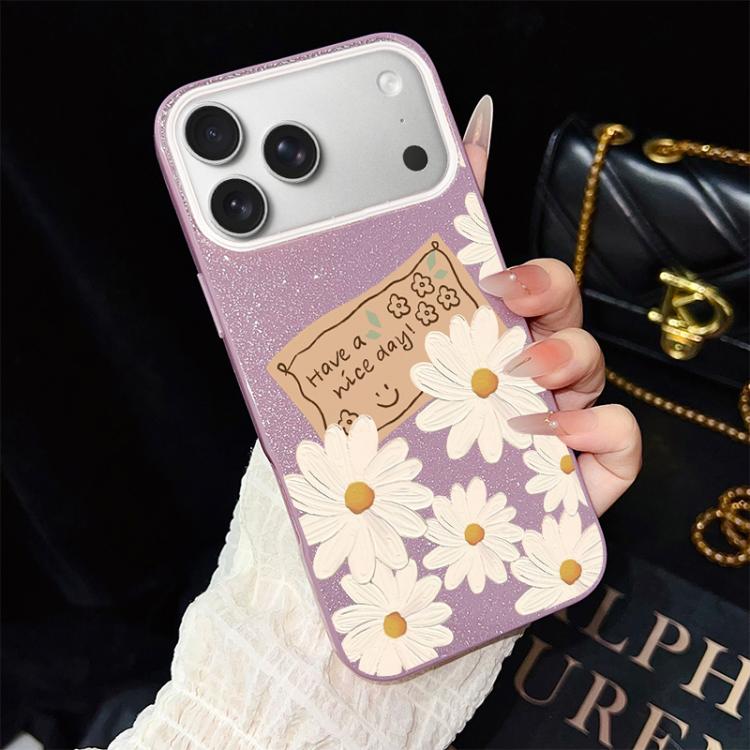 Custodia per telefono ibrida in PC e TPU con motivo crisantemo e glitter IMD., For iPhone 17e / 16e, For iPhone 17 Pro Max, For iPhone 17 Pro, For iPhone 17, For iPhone Air, For iPhone 16 Pro Max