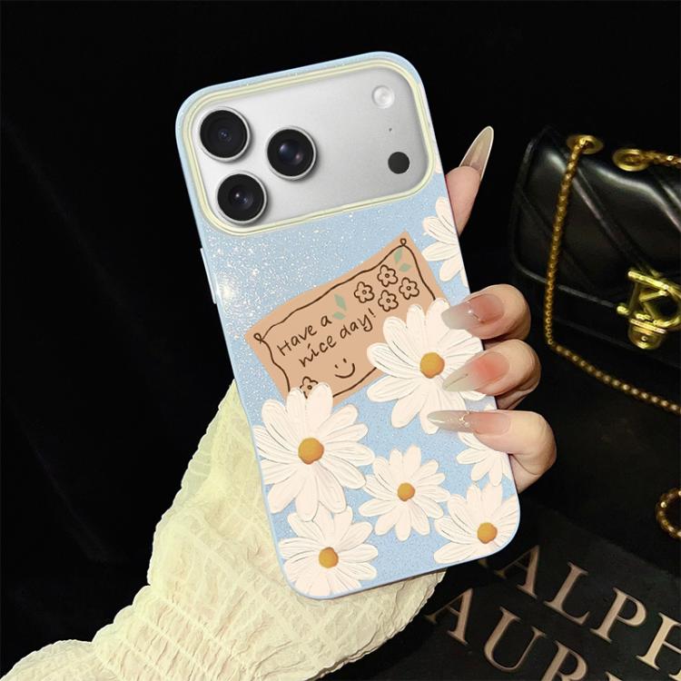 Custodia per telefono ibrida in PC e TPU con motivo crisantemo e glitter IMD., For iPhone 17e / 16e, For iPhone 17 Pro Max, For iPhone 17 Pro, For iPhone 17, For iPhone Air, For iPhone 16 Pro Max