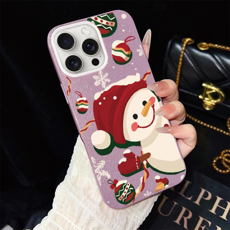 Custodia per telefono ibrida in PC e TPU con glitter IMD a tema natalizio., For iPhone 16 Pro, For iPhone 16 Plus, For iPhone 16, For iPhone 15 Pro Max, For iPhone 15 Pro, For iPhone 15 Plus