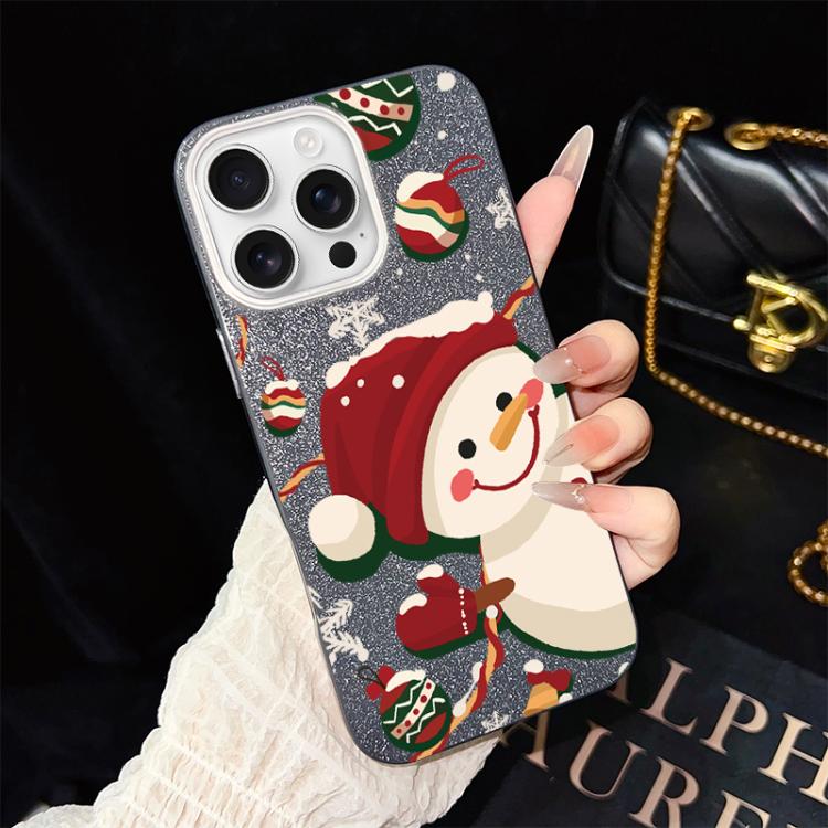 Custodia per telefono ibrida in PC e TPU con glitter IMD a tema natalizio., For iPhone 16 Pro, For iPhone 16 Plus, For iPhone 16, For iPhone 15 Pro Max, For iPhone 15 Pro, For iPhone 15 Plus