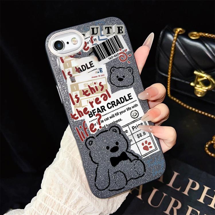Custodia per telefono ibrida in PC e TPU con motivo orsetto di giornale e glitter IMD., For iPhone 8 Plus / 7 Plus, For iPhone 6 Plus / 6s Plus, For iPhone 6 / 6s