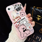 Custodia per telefono ibrida in PC e TPU con motivo orsetto di giornale e glitter IMD., For iPhone 8 Plus / 7 Plus, For iPhone 6 Plus / 6s Plus, For iPhone 6 / 6s