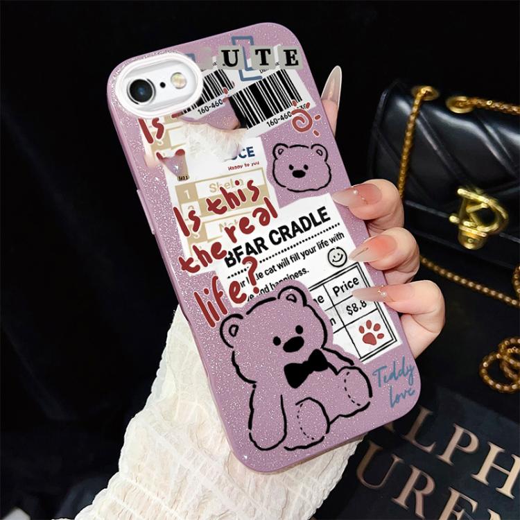 Custodia per telefono ibrida in PC e TPU con motivo orsetto di giornale e glitter IMD., For iPhone 8 Plus / 7 Plus, For iPhone 6 Plus / 6s Plus, For iPhone 6 / 6s
