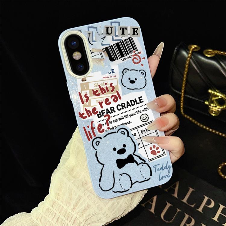 Custodia per telefono ibrida in PC e TPU con motivo orsetto di giornale e glitter IMD., For iPhone 11 Pro Max, For iPhone 11, For iPhone 11 Pro, For iPhone XS / X, For iPhone XR, For iPhone XS Max