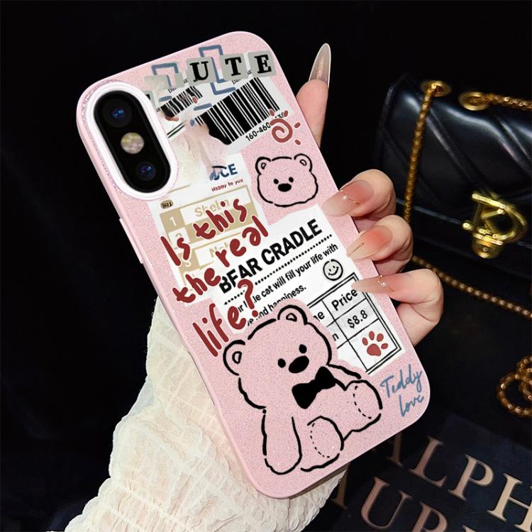 Custodia per telefono ibrida in PC e TPU con motivo orsetto di giornale e glitter IMD., For iPhone 11 Pro Max, For iPhone 11, For iPhone 11 Pro, For iPhone XS / X, For iPhone XR, For iPhone XS Max