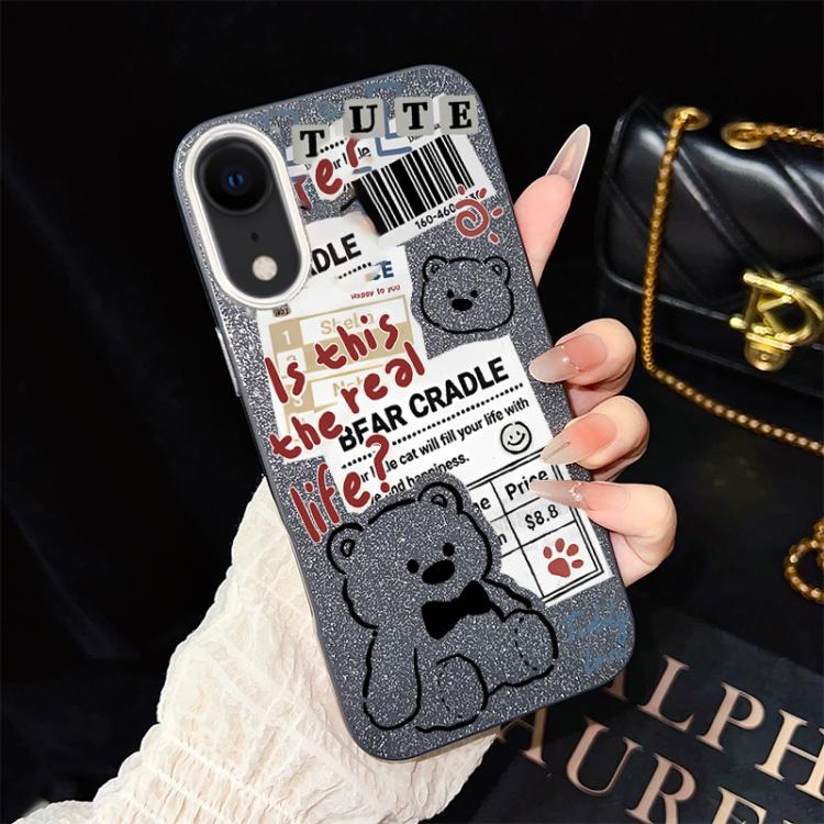 Custodia per telefono ibrida in PC e TPU con motivo orsetto di giornale e glitter IMD., For iPhone 11 Pro Max, For iPhone 11, For iPhone 11 Pro, For iPhone XS / X, For iPhone XR, For iPhone XS Max