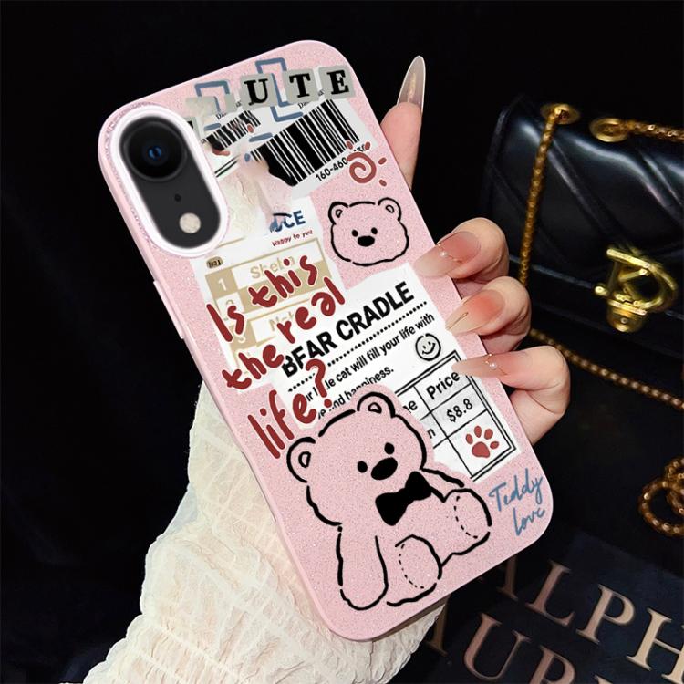 Custodia per telefono ibrida in PC e TPU con motivo orsetto di giornale e glitter IMD., For iPhone 11 Pro Max, For iPhone 11, For iPhone 11 Pro, For iPhone XS / X, For iPhone XR, For iPhone XS Max