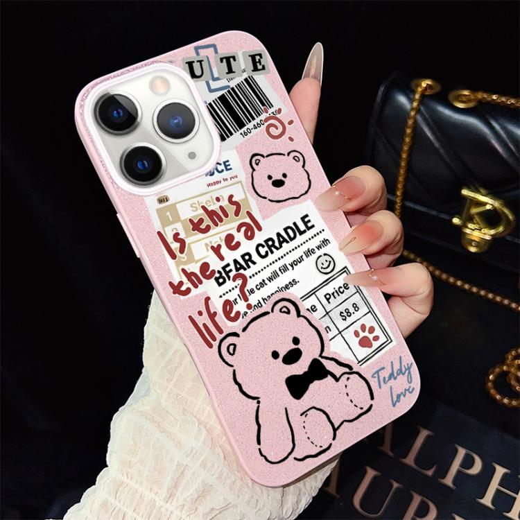 Custodia per telefono ibrida in PC e TPU con motivo orsetto di giornale e glitter IMD., For iPhone 11 Pro Max, For iPhone 11, For iPhone 11 Pro, For iPhone XS / X, For iPhone XR, For iPhone XS Max