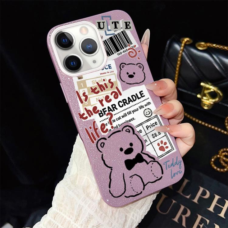 Custodia per telefono ibrida in PC e TPU con motivo orsetto di giornale e glitter IMD., For iPhone 11 Pro Max, For iPhone 11, For iPhone 11 Pro, For iPhone XS / X, For iPhone XR, For iPhone XS Max