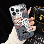 Custodia per telefono ibrida in PC e TPU con motivo orsetto di giornale e glitter IMD., For iPhone 13 Pro Max, For iPhone 13 Pro, For iPhone 13, For iPhone 12, For iPhone 12 Pro Max, For iPhone 12 Pro