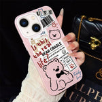 Custodia per telefono ibrida in PC e TPU con motivo orsetto di giornale e glitter IMD., For iPhone 15, For iPhone 14 Plus, For iPhone 14, For iPhone 14 Pro, For iPhone 14 Pro Max, For iPhone SE 2022 / SE 2020
