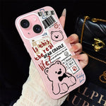 Custodia per telefono ibrida in PC e TPU con motivo orsetto di giornale e glitter IMD., For iPhone 15, For iPhone 14 Plus, For iPhone 14, For iPhone 14 Pro, For iPhone 14 Pro Max, For iPhone SE 2022 / SE 2020