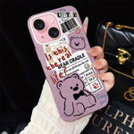 Custodia per telefono ibrida in PC e TPU con motivo orsetto di giornale e glitter IMD., For iPhone 16 Pro, For iPhone 16 Plus, For iPhone 16, For iPhone 15 Pro Max, For iPhone 15 Pro, For iPhone 15 Plus