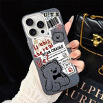 Custodia per telefono ibrida in PC e TPU con motivo orsetto di giornale e glitter IMD., For iPhone 16 Pro, For iPhone 16 Plus, For iPhone 16, For iPhone 15 Pro Max, For iPhone 15 Pro, For iPhone 15 Plus