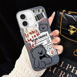 Custodia per telefono ibrida in PC e TPU con motivo orsetto di giornale e glitter IMD., For iPhone 16 Pro, For iPhone 16 Plus, For iPhone 16, For iPhone 15 Pro Max, For iPhone 15 Pro, For iPhone 15 Plus