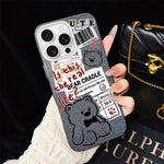 Custodia per telefono ibrida in PC e TPU con motivo orsetto di giornale e glitter IMD., For iPhone 17e / 16e, For iPhone 17 Pro Max, For iPhone 17 Pro, For iPhone 17, For iPhone Air, For iPhone 16 Pro Max