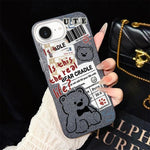 Custodia per telefono ibrida in PC e TPU con motivo orsetto di giornale e glitter IMD., For iPhone 17e / 16e, For iPhone 17 Pro Max, For iPhone 17 Pro, For iPhone 17, For iPhone Air, For iPhone 16 Pro Max