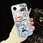 Custodia per telefono ibrida in PC e TPU con motivo orsetto di giornale e glitter IMD., For iPhone 17e / 16e, For iPhone 17 Pro Max, For iPhone 17 Pro, For iPhone 17, For iPhone Air, For iPhone 16 Pro Max