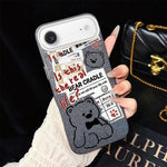 Custodia per telefono ibrida in PC e TPU con motivo orsetto di giornale e glitter IMD., For iPhone 17e / 16e, For iPhone 17 Pro Max, For iPhone 17 Pro, For iPhone 17, For iPhone Air, For iPhone 16 Pro Max