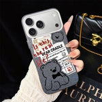 Custodia per telefono ibrida in PC e TPU con motivo orsetto di giornale e glitter IMD., For iPhone 17e / 16e, For iPhone 17 Pro Max, For iPhone 17 Pro, For iPhone 17, For iPhone Air, For iPhone 16 Pro Max