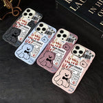 Custodia per telefono ibrida in PC e TPU con motivo orsetto di giornale e glitter IMD., For iPhone 15, For iPhone 14 Plus, For iPhone 14, For iPhone 14 Pro, For iPhone 14 Pro Max, For iPhone SE 2022 / SE 2020